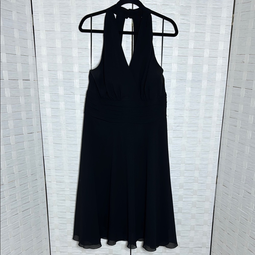 Scarlett Women’s Basic Black Halter Y2K Waist Pleating Swing Dress Size 16W - Picture 1 of 12